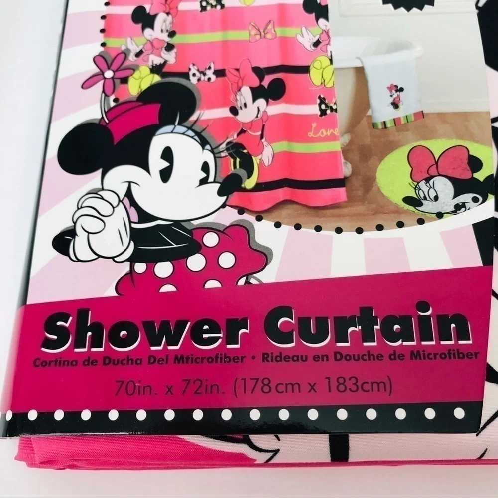 New! Disney Minnie Mouse Y2K Vintage Microfiber Pink Girls Kids Shower Curtain